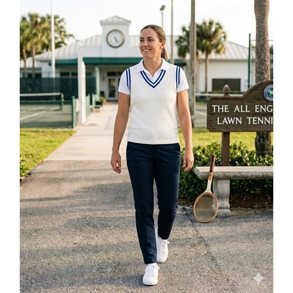 Wimbledon Sweaters - VTG Wimbledon All England Lawn Tennis Sweater Vest Club V-Neck Cable Knit  S